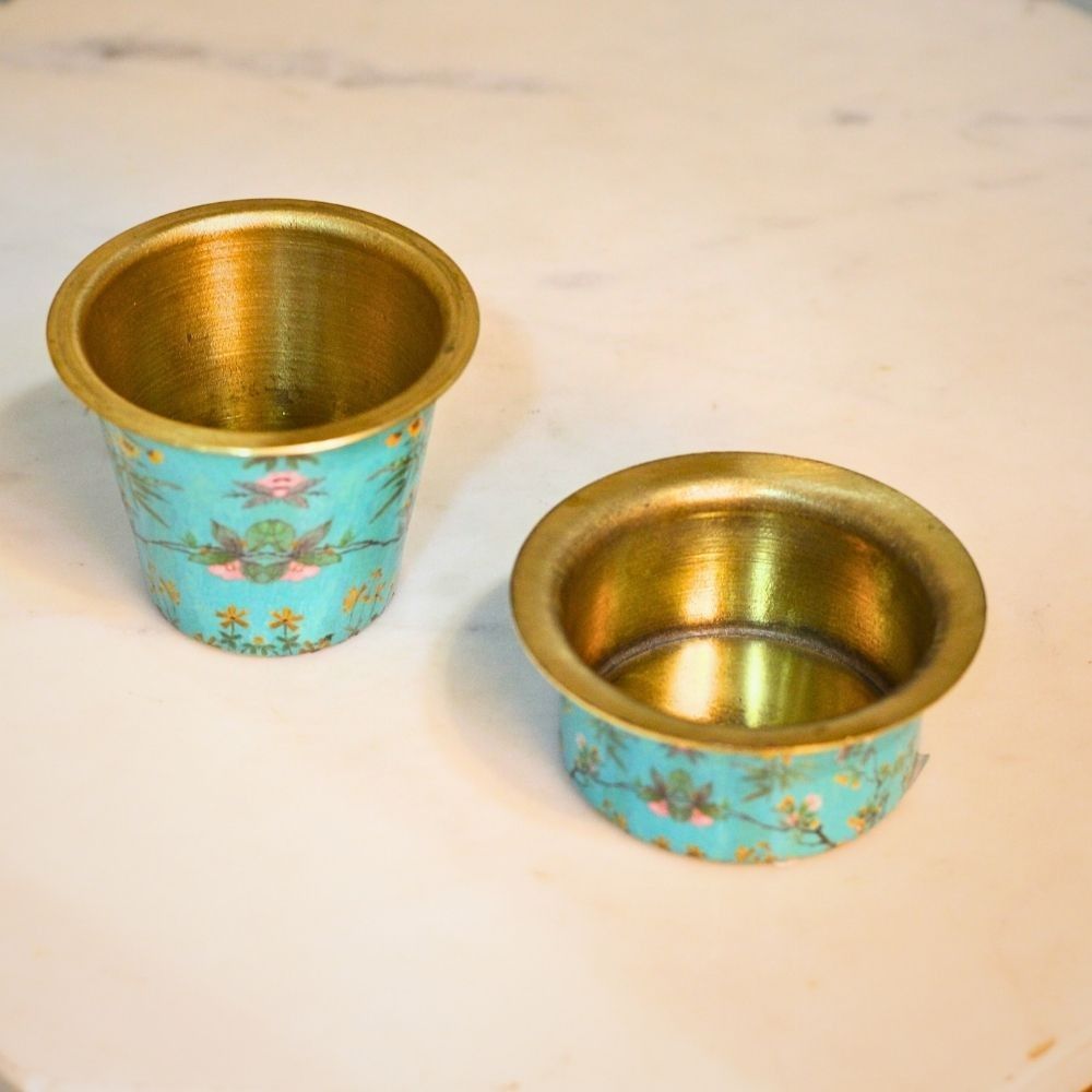Brass Glass Vati Set of 2 – Minakari Handcrafted Decorative Bowls